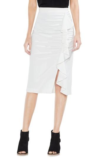 Women's Vince Camuto Front Ruffle Ponte Pencil Skirt, Size - White