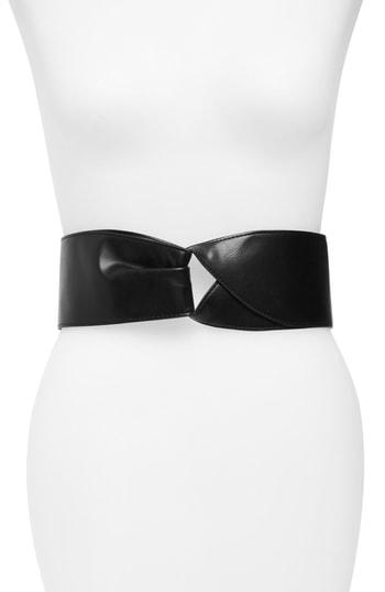 Women's Halogen Knot Faux Leather Stretch Belt - Black