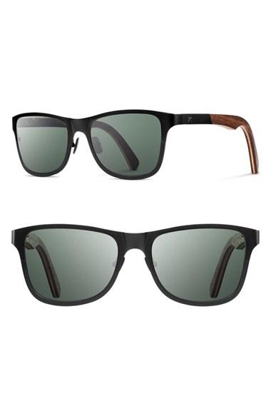 Men's Shwood 'canby' 54mm Polarized Titanium & Wood Sunglasses - Black/ Walnut