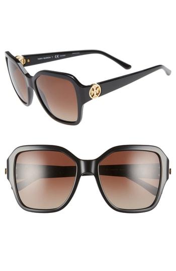 Women's Tory Burch Reva 56mm Polarized Square Sunglasses - Black Gradient