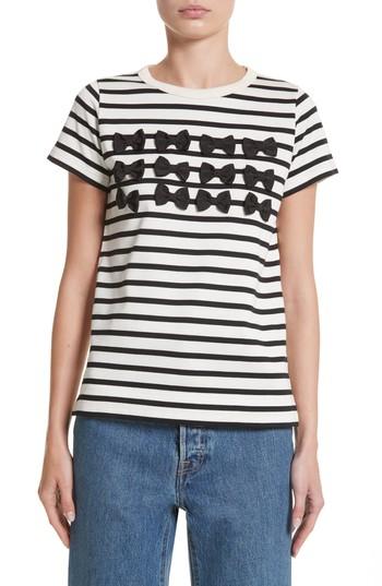 Women's Tu Es Mon Tresor Grosgrain Bow Stripe Tee Us / 38 Fr - Ivory