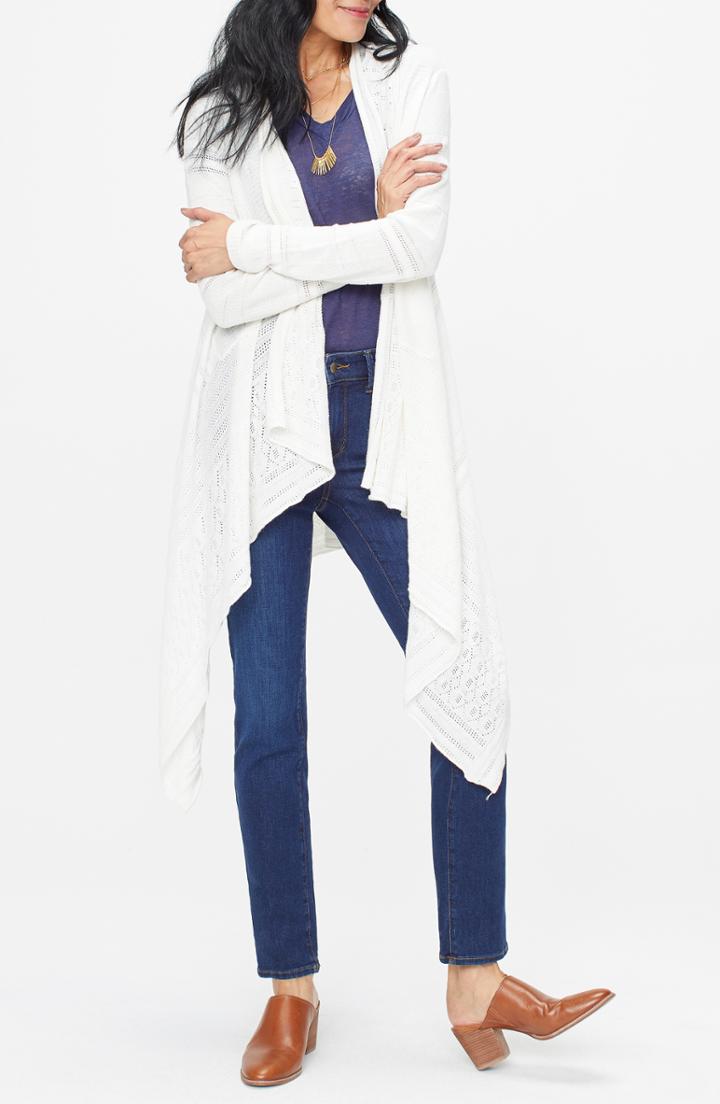 Women's Nydj Cascade Pointelle Cardigan - White