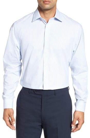 Men's Nordstrom Men's Shop Tech-smart Traditional Fit Stripe Stretch Dress Shirt .5 34/35 - Blue