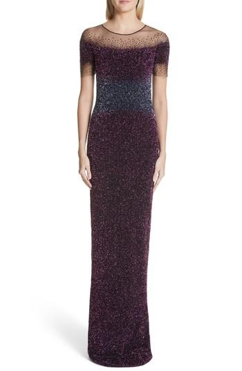 Women's Pamella Roland Beaded Illusion Gown - Purple
