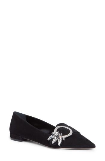 Women's Miu Miu Crystal Buckle Flat .5us / 37.5eu - Black