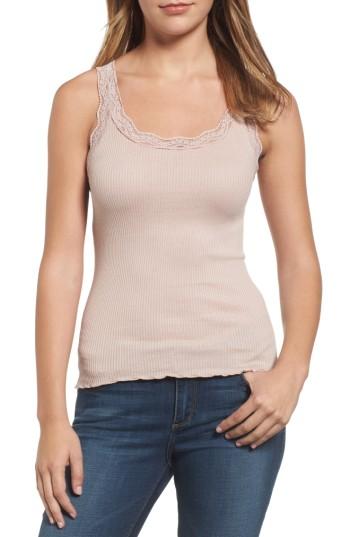 Women's Rosemunde Lace Trim Rib Silk Blend Tank - Ivory