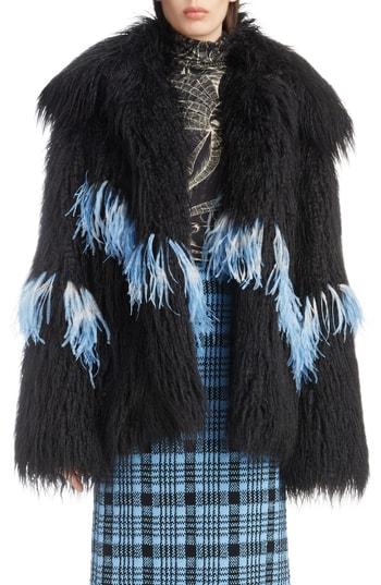 Women's Dries Van Noten Feather Trim Faux Fur Jacket - Black