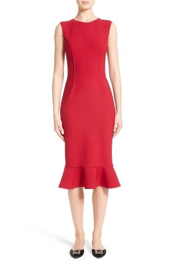 Women's Oscar De La Renta Stretch Crepe Sheath Dress - Red