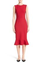 Women's Oscar De La Renta Stretch Crepe Sheath Dress - Red