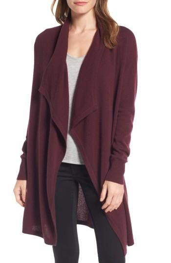 Women's Halogen Cashmere Long Drape Front Cardigan - Burgundy