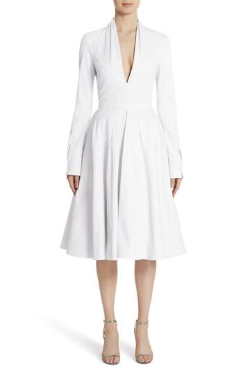 Women's Brandon Maxwell Plunge Neck Fit & Flare Shirtdress