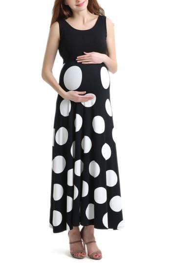 Women's Kimi And Kai Courtney Polka Dot Maternity Maxi Dress - Black