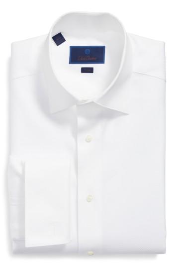 Men's David Donahue Trim Fit Solid French Cuff Tuxedo Shirt 34/35 - White