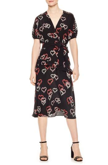 Women's Sandro Floral Hearts Silk Dress Us / 34 Fr - Black