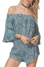 Women's Rip Curl Everglow Paisley Print Off The Shoulder Romper - Blue/green