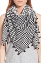 Women's Eileen Fringe Mixed Check Square Scarf, Size - Black