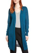 Women's Halogen Long Linen Blend Cardigan, Size - Blue/green
