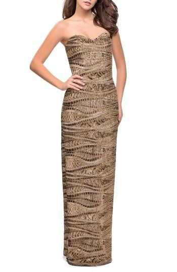 Women's La Femme Sequin Strapless Column Gown - Metallic