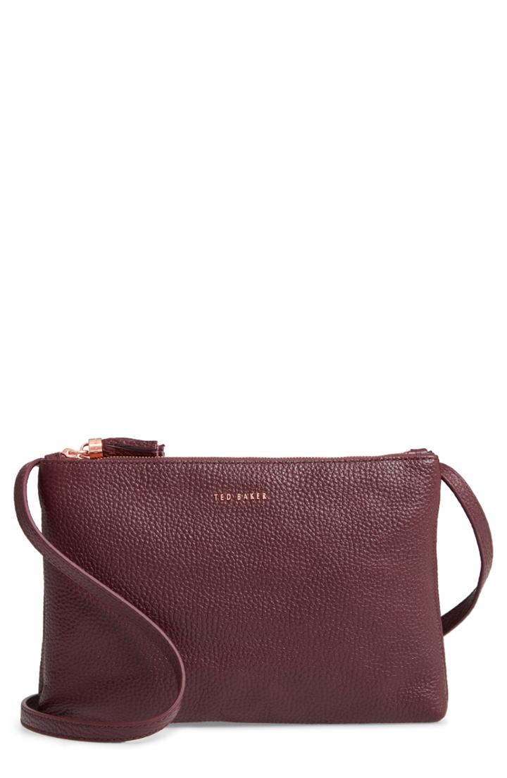 Ted Baker London Maceyy Double Zip Leather Crossbody Bag - Purple