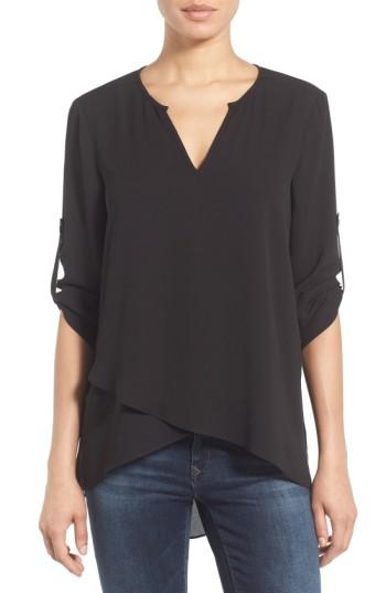 Women's Karen Kane Asymmetrical Wrap Front Top - Black