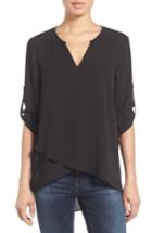 Women's Karen Kane Asymmetrical Wrap Front Top - Black
