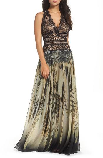 Women's Tadashi Shoji Mixed Media Ballgown - Black