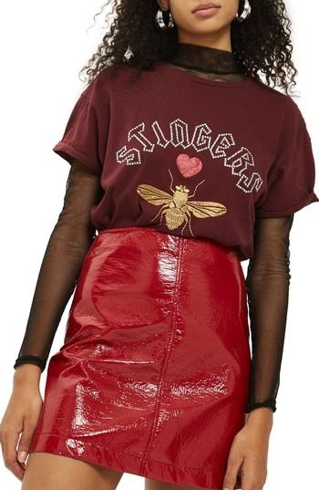 Women's Topshop Stingers Embellished Tee Us (fits Like 0) - Burgundy