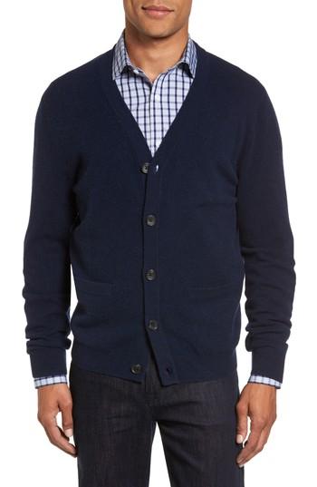 Men's Nordstrom Men's Shop Cashmere Button Front Cardigan, Size - Blue