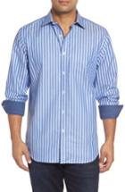 Men's Bugatchi Classic Fit Striped Sport Shirt - Blue