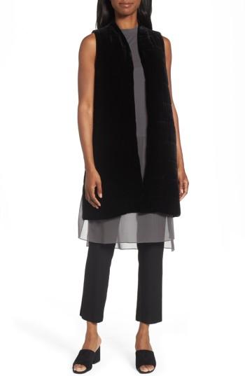 Women's Eileen Fisher Long Quilted Velvet Vest, Size - Black