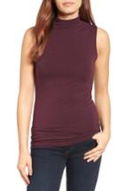 Women's Halogen Jersey Funnel Neck Top, Size - Burgundy