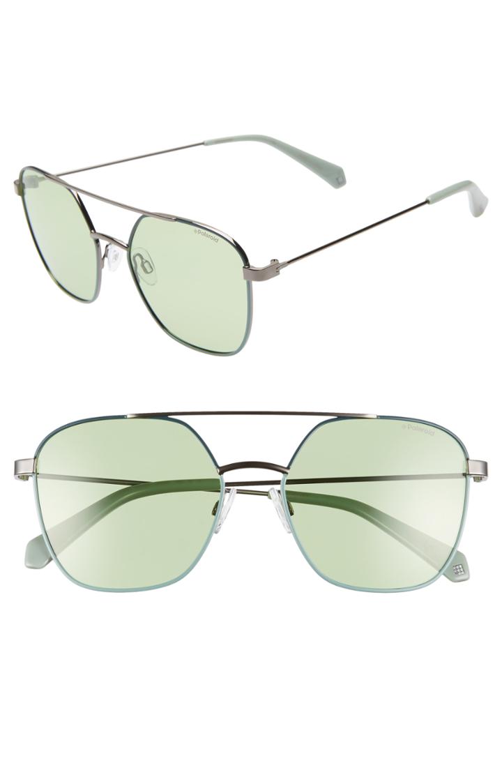 Women's Polaroid 56mm Polarized Square Aviator Sunglasses - Green