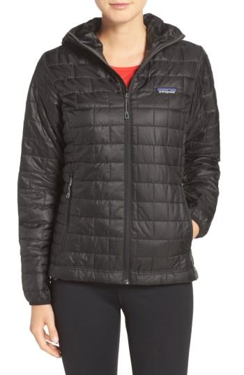 Women's Patagonia Nano Puff Hooded Water Resistant Jacket - Black