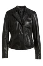 Women's Halogen Zip Racer Leather Jacket - Black