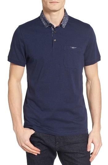 Men's Ted Baker London Unser Woven Collar Polo (m) - Blue