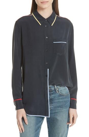 Women's Equipment Stripe Trim Silk Top - Blue