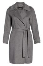 Women's Badgley Mischka Double Face Wool Blend Wrap Front Coat - Grey