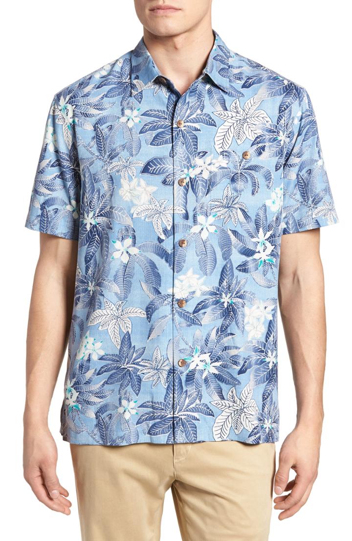 Men's Tommy Bahama El Medano Jungle Silk Camp Shirt, Size - Blue