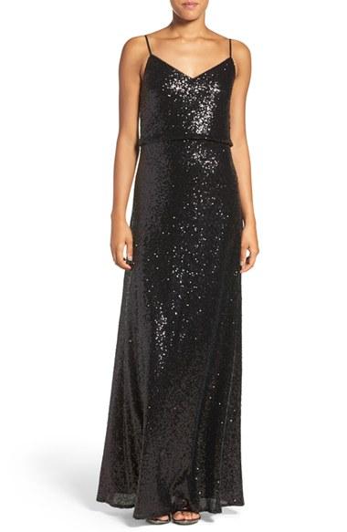 Women's Jenny Yoo 'jules' Sequin Blouson Gown With Detachable Back Cowl - Metallic