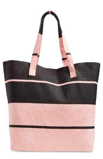 Cesca Colorblock Straw & Cotton Tote - Black