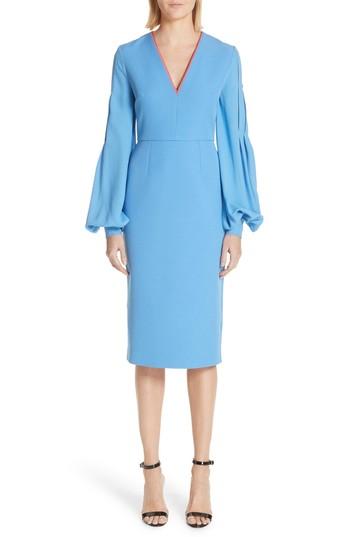 Women's Roksanda Essi Balloon Sleeve Crepe Satin Dress Us / 10 Uk - Blue