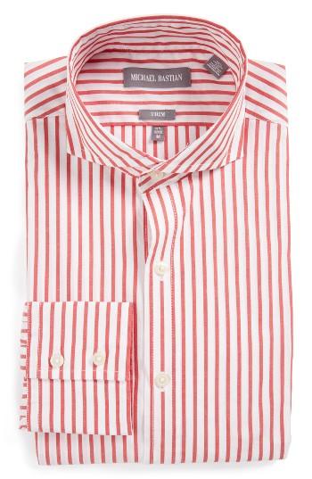 Men's Michael Bastian Trim Fit Stripe Dress Shirt R - Red