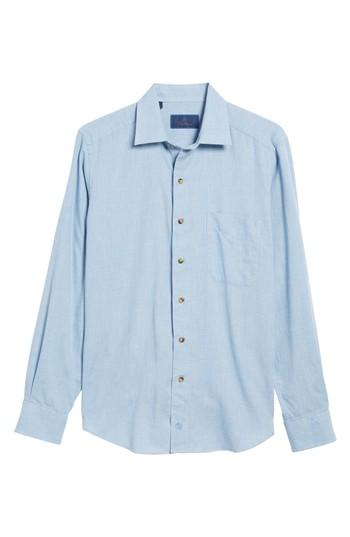 Men's David Donahue Regular Fit Garment Washed Melange Sport Shirt, Size - Blue