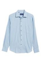 Men's David Donahue Regular Fit Garment Washed Melange Sport Shirt, Size - Blue