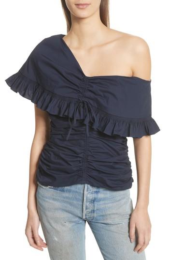 Women's Sea Livia Ruched & Ruffle One-shoudler Top - Blue