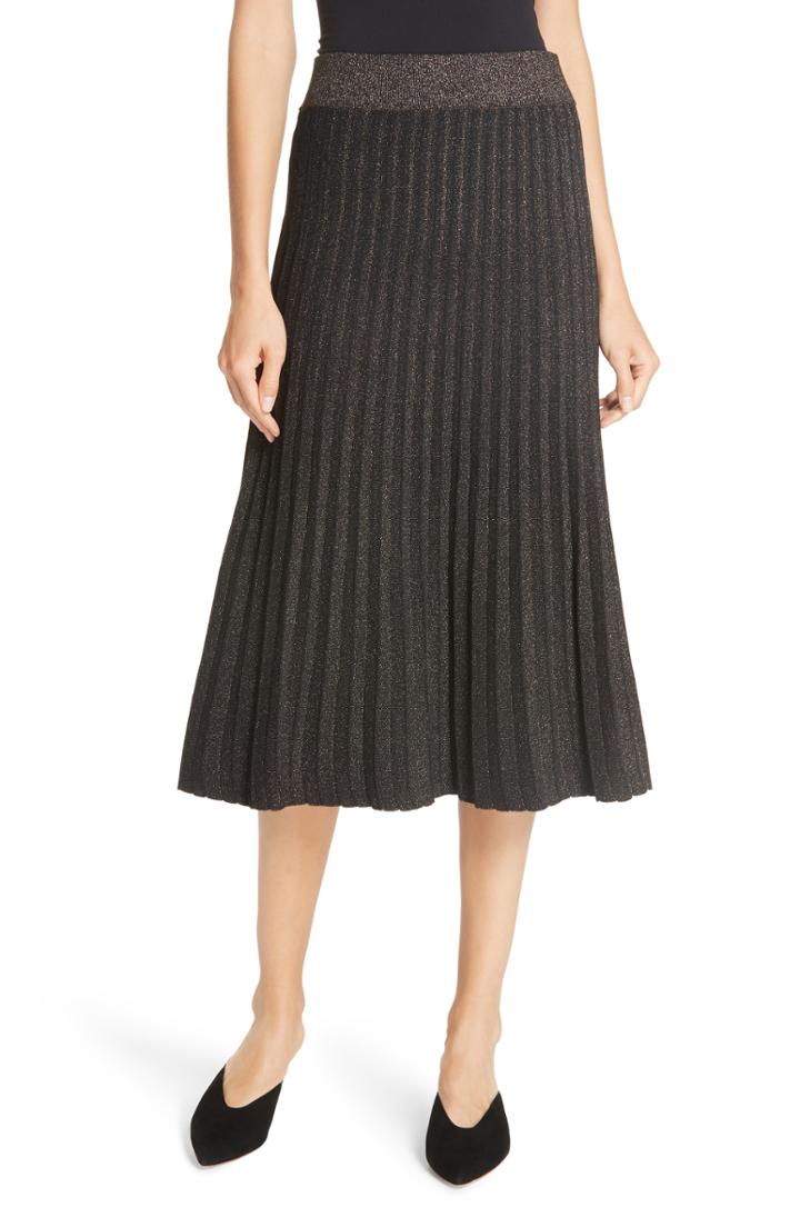 Women's A.l.c. Neal Metallic Pleated Midi Skirt - Black