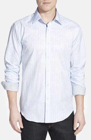 Men's Bugatchi Shaped Fit Sport Shirt - Blue