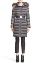 Women's Moncler Tinuviel Belted Down Puffer Coat With Removable Genuine Fox Fur Trim - Grey