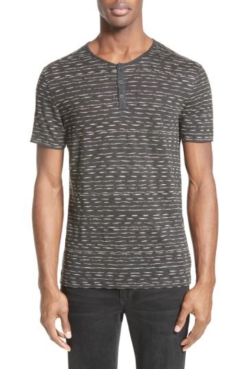 Men's John Varvatos Collection Short Sleeve Linen Henley, Size - Black