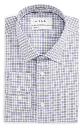 Men's Calibrate Trim Fit Non-iron Stretch Check Dress Shirt 32/33 - Blue